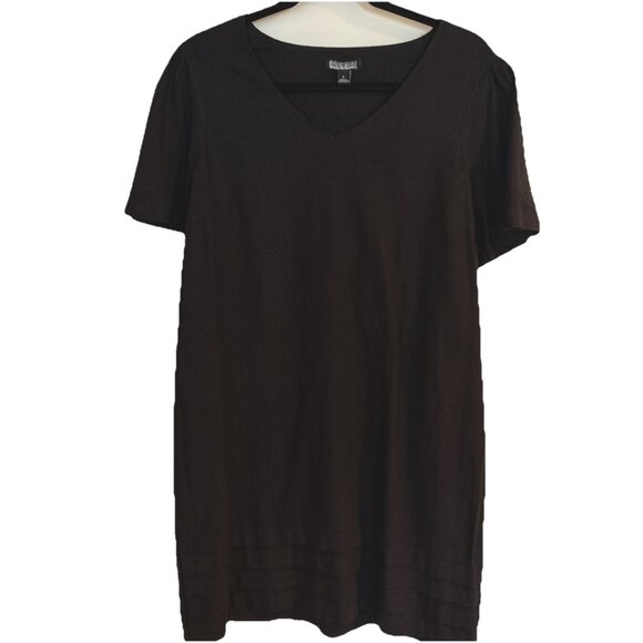 Nicole Miller Dresses & Skirts - Nicole Miller Original Black Dress Linen Blend Minimalist V-Neck L Pintuck Hem